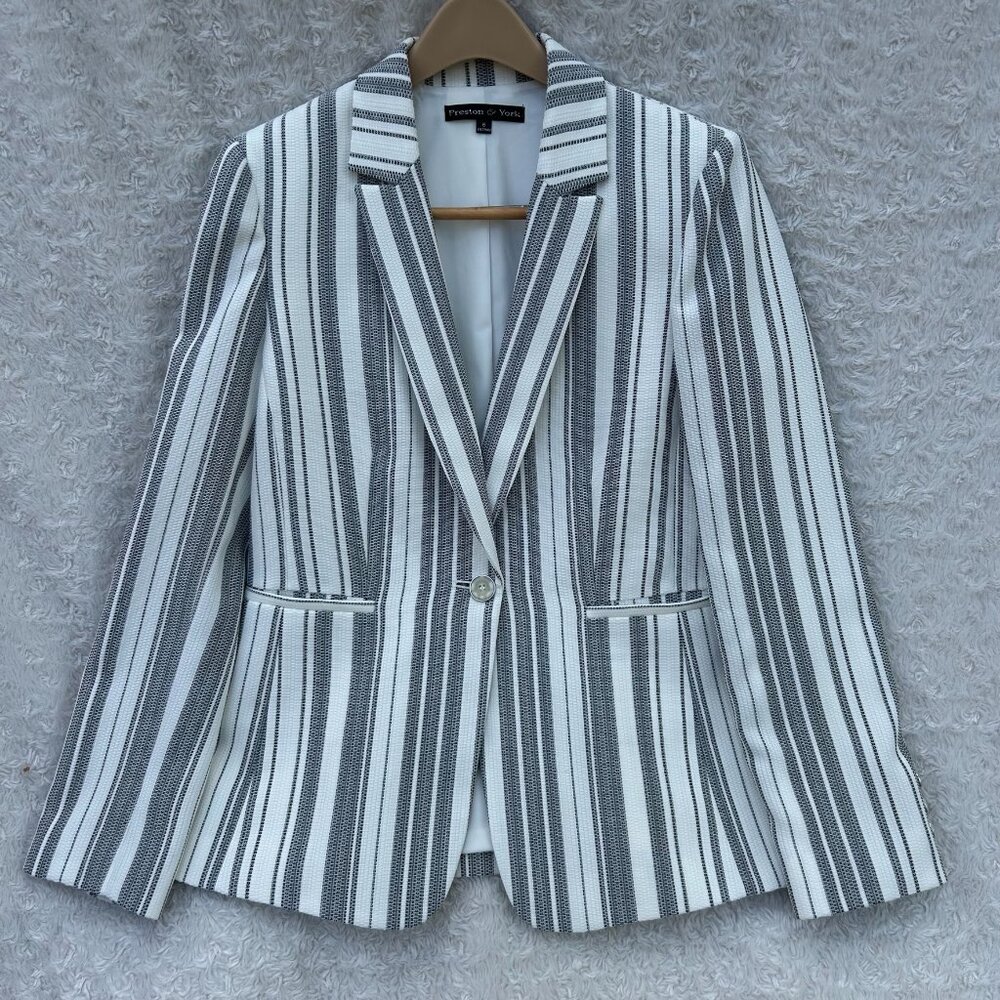 Preston & York Women's White and Gray Blazer Size 8‎